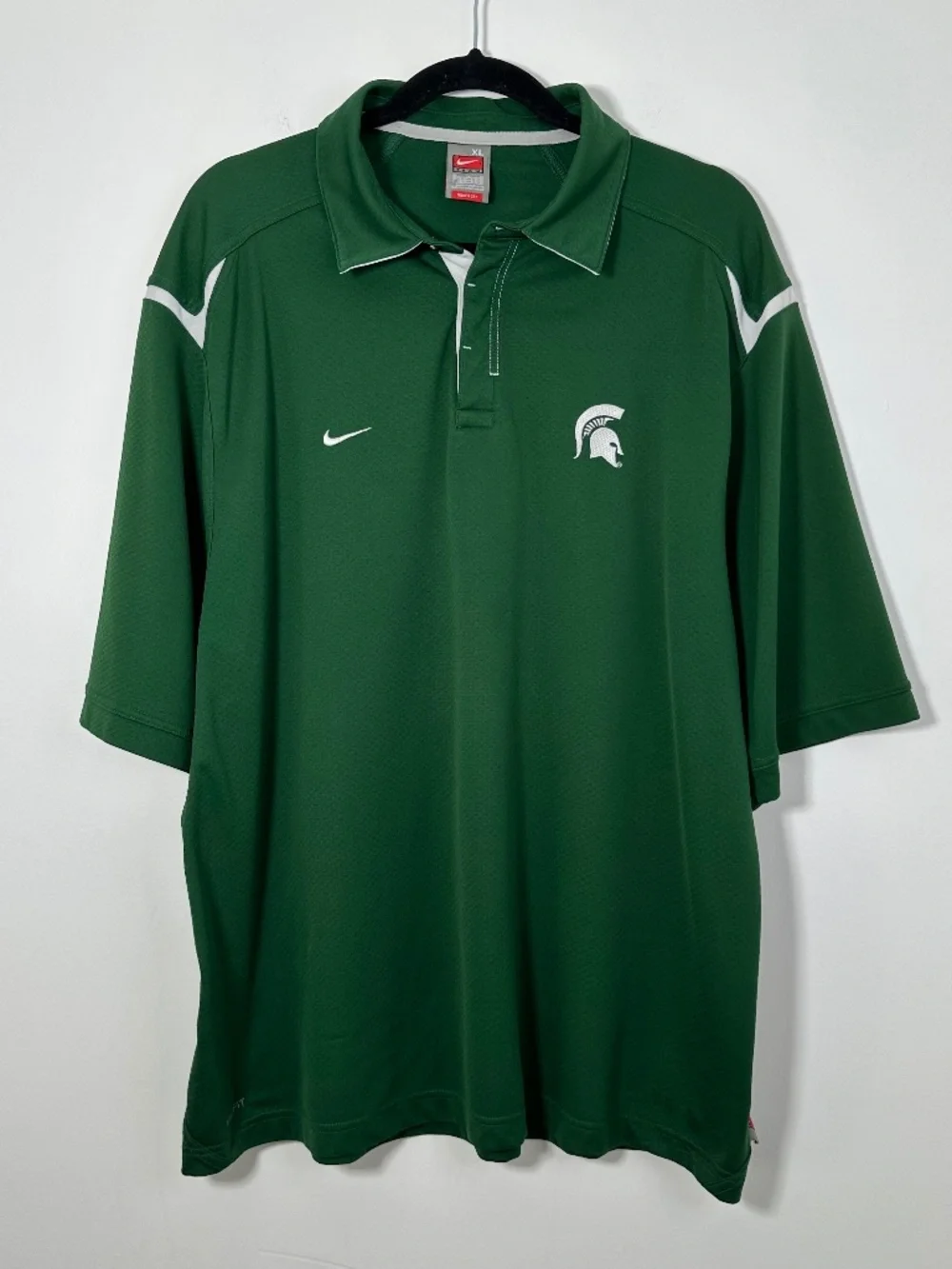 NIKE Team Fit Dry Michigan State Spartans Mens XL Polo Shirt Green/White Golf